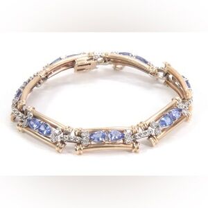 Vintage 14K Yellow Gold Diamond & Tanzanite Link Bracelet
